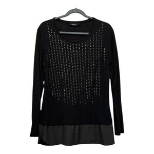 Apt. 9 Womens Black Studded Mixed Media Layered Long Sleeve Top Size L